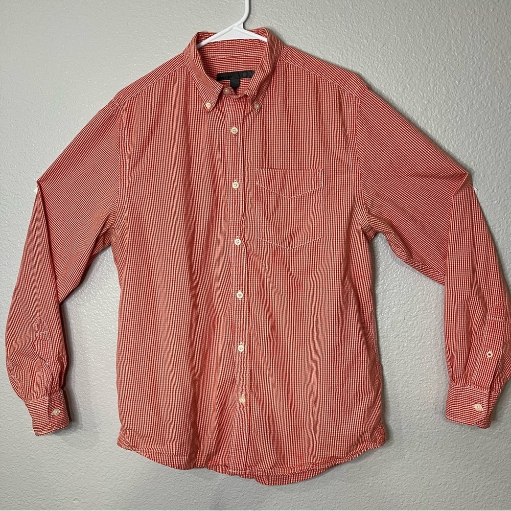Old Navy Men's Orange/Red Gingham Button Down Shirt